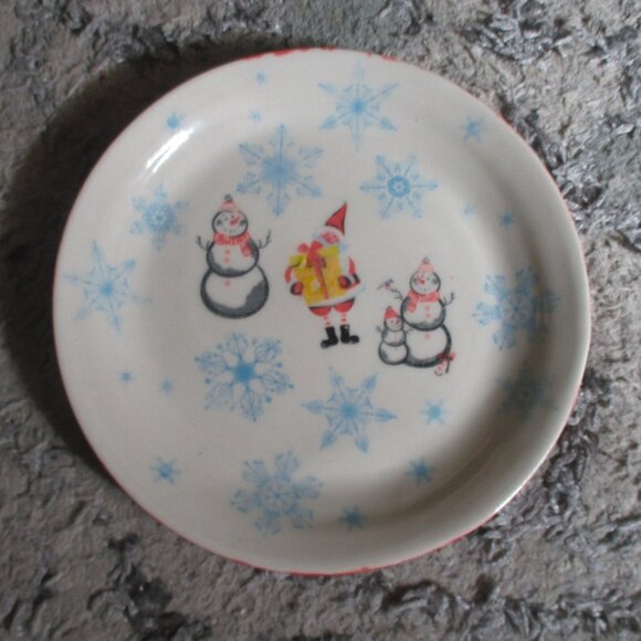Suzanne Pottery Christmas Santa Snowman Snowflake plate - Picture 1 of 3